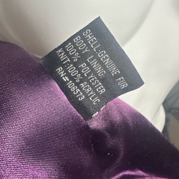 Gorgeous Purple Authentic Rabbit Fur Bomber Jacket Zip Up Coat w Hood Med - Picture 3 of 3